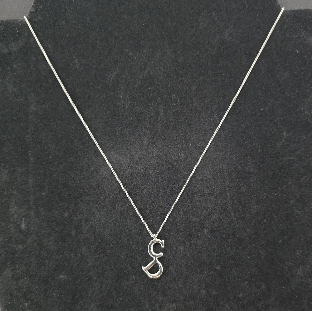 Auth Dior CD Logo Silver Necklace